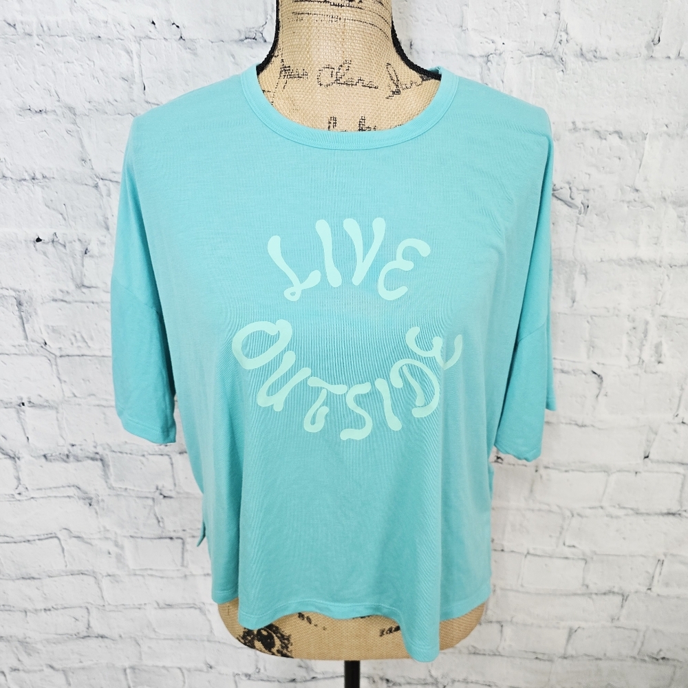 Old Navy active tee top Sz L teal short sleeve scoop neck A33